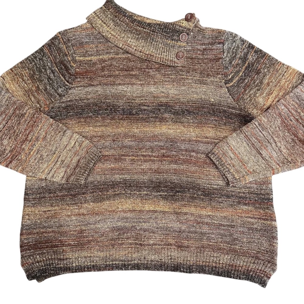 CJ Banks Sweater Womens XL Brown Fall Vintage Grandma Core Button Mock Neck Used - Picture 2 of 8